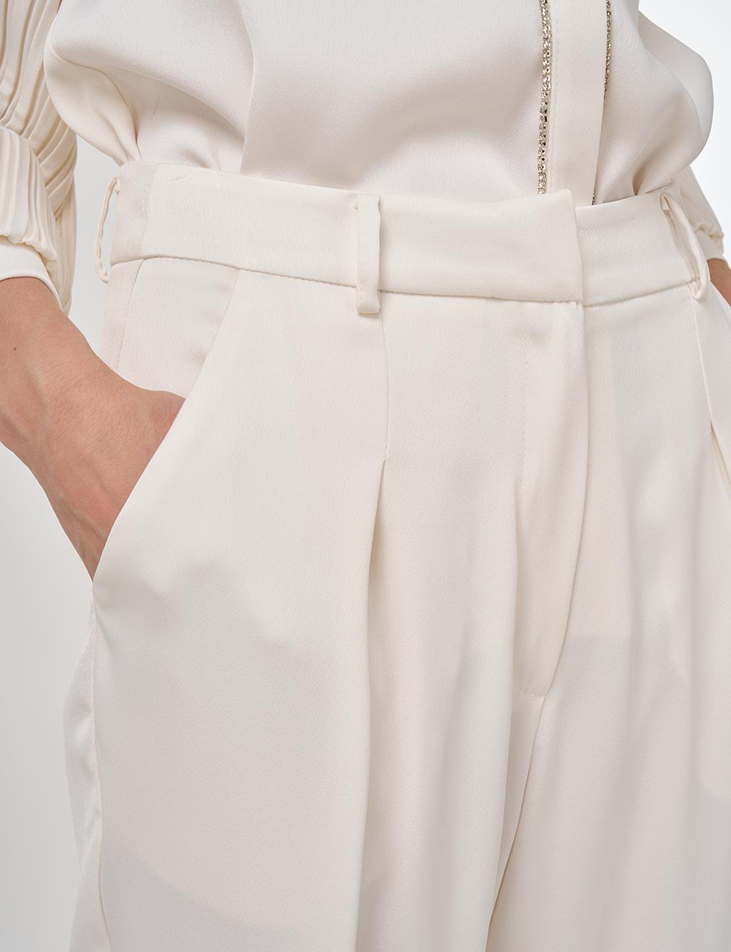 Pleated Satin Pants Ecru