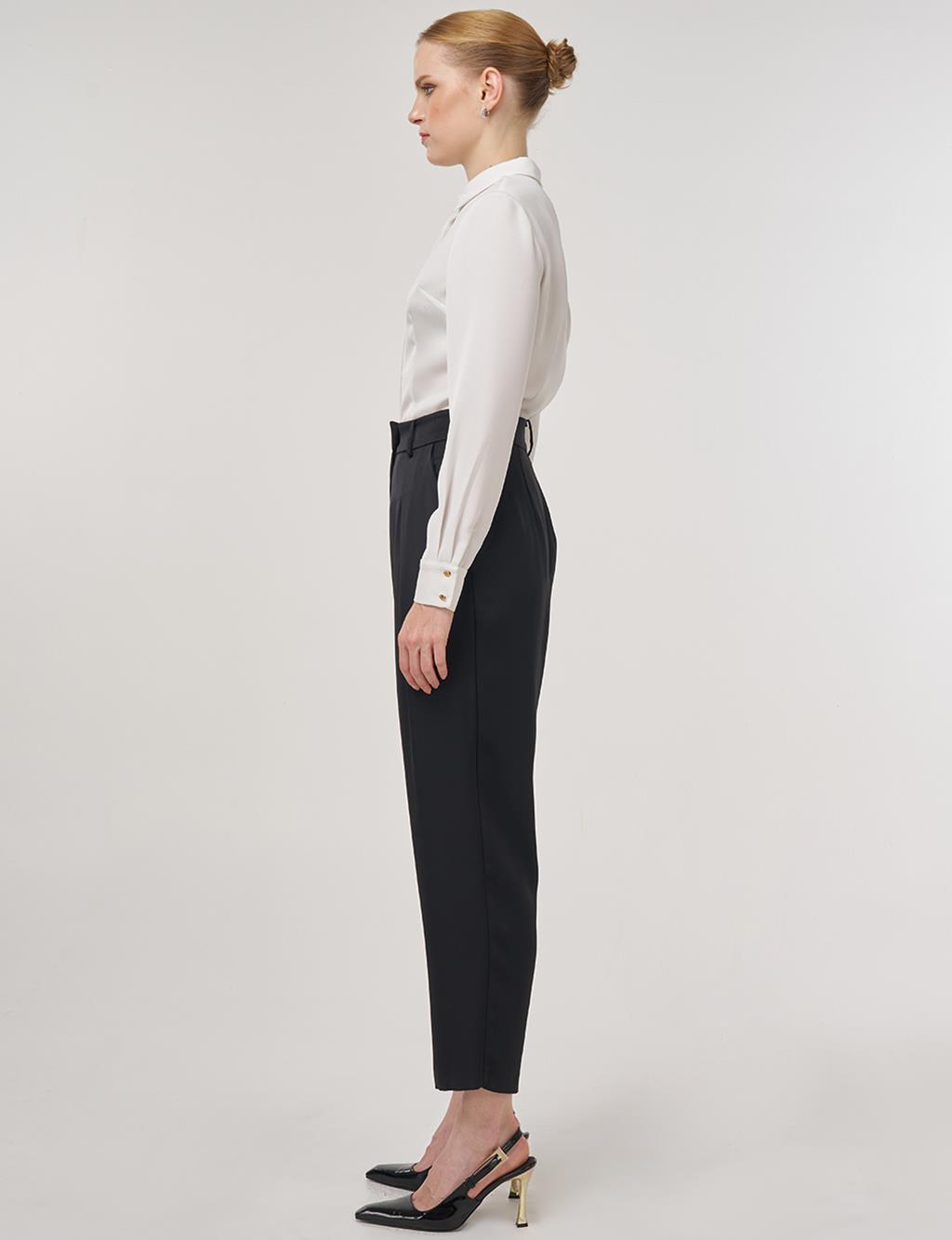Pleated Satin Pants Black