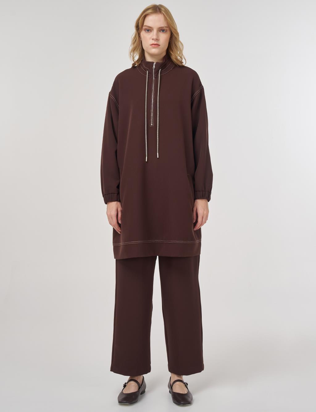 Topstitching Relaxed Fit Two-Piece Set Dark Brown