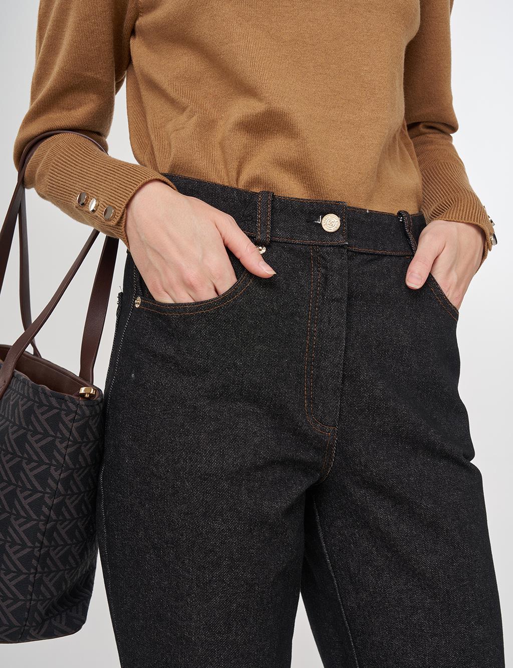 Straight High-Waisted Denim Trousers Black