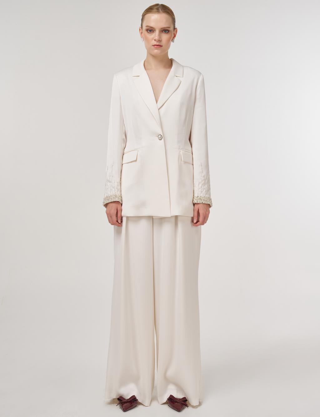 Embroidered Blazer Jacket Ecru