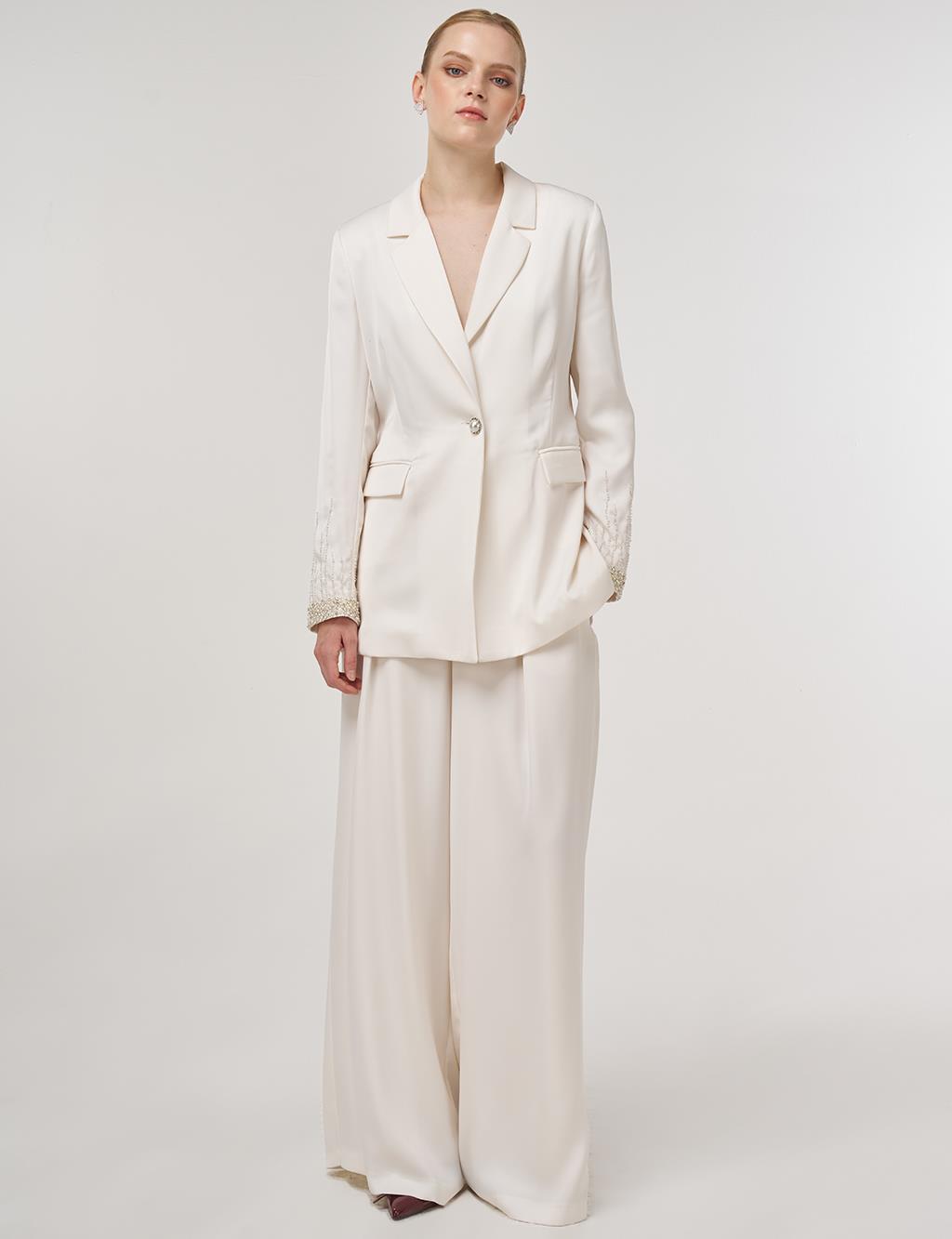 Embroidered Blazer Jacket Ecru