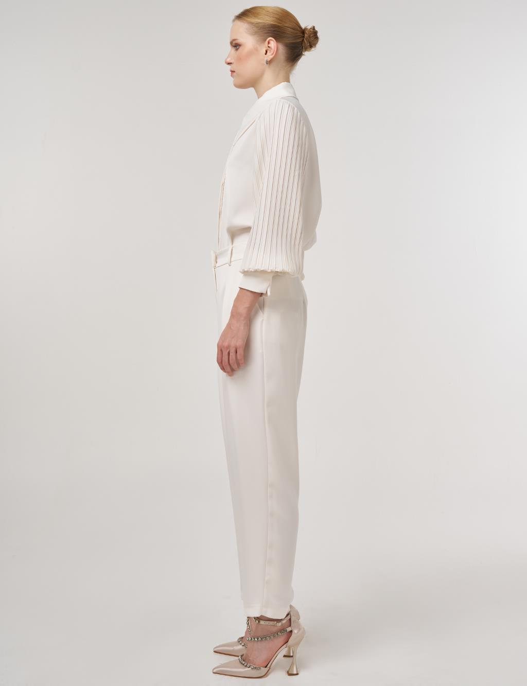 Pleated Satin Pants Ecru