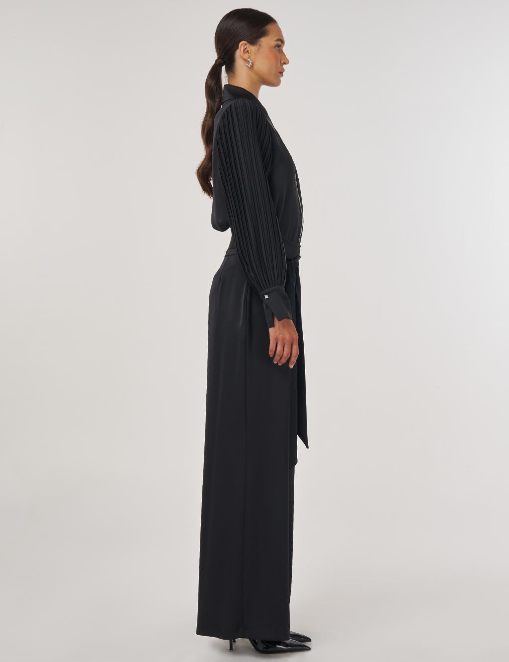 Waist-Knotted Satin Trousers - Black