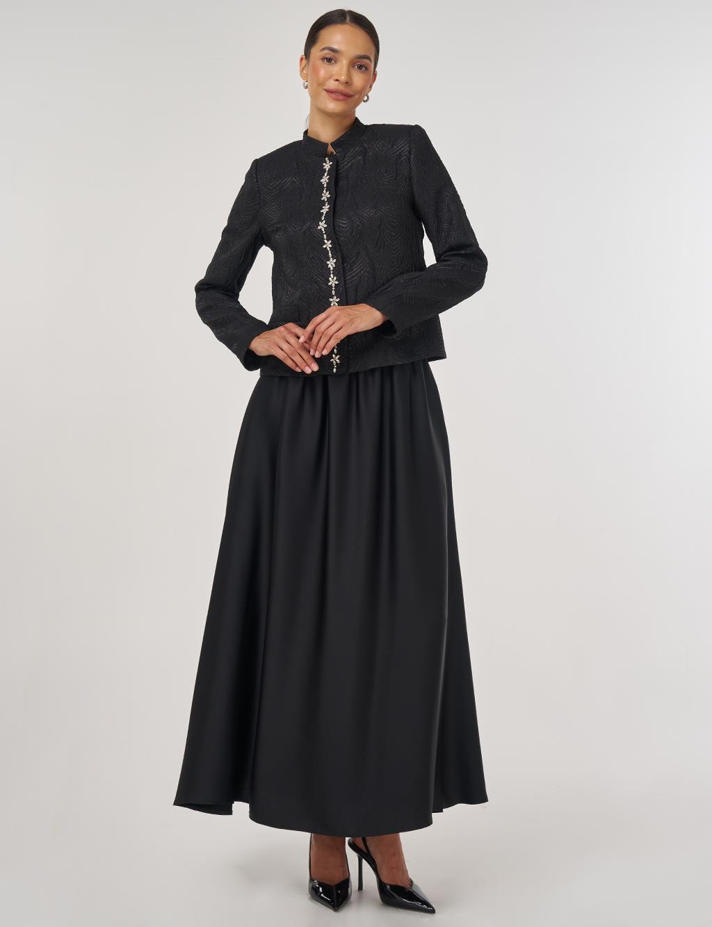 Stone Embellished Jacquard Jacket Black
