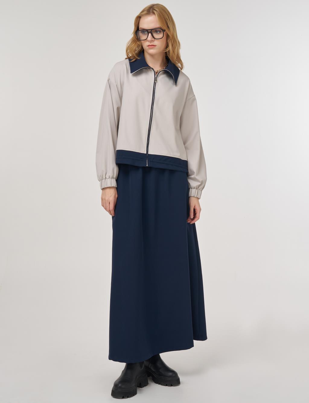 Color-Block Skirt Set Dark Navy 