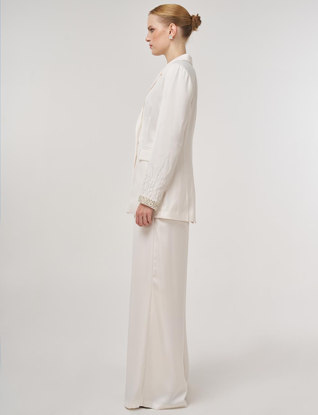 Embroidered Blazer Jacket Ecru