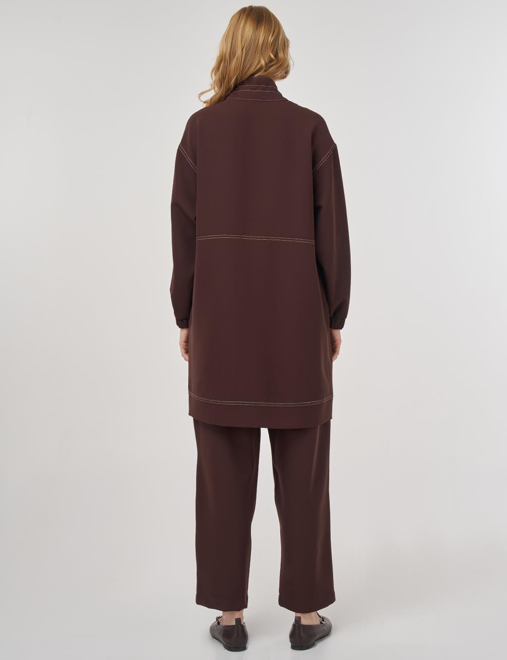 Topstitching Relaxed Fit Two-Piece Set Dark Brown