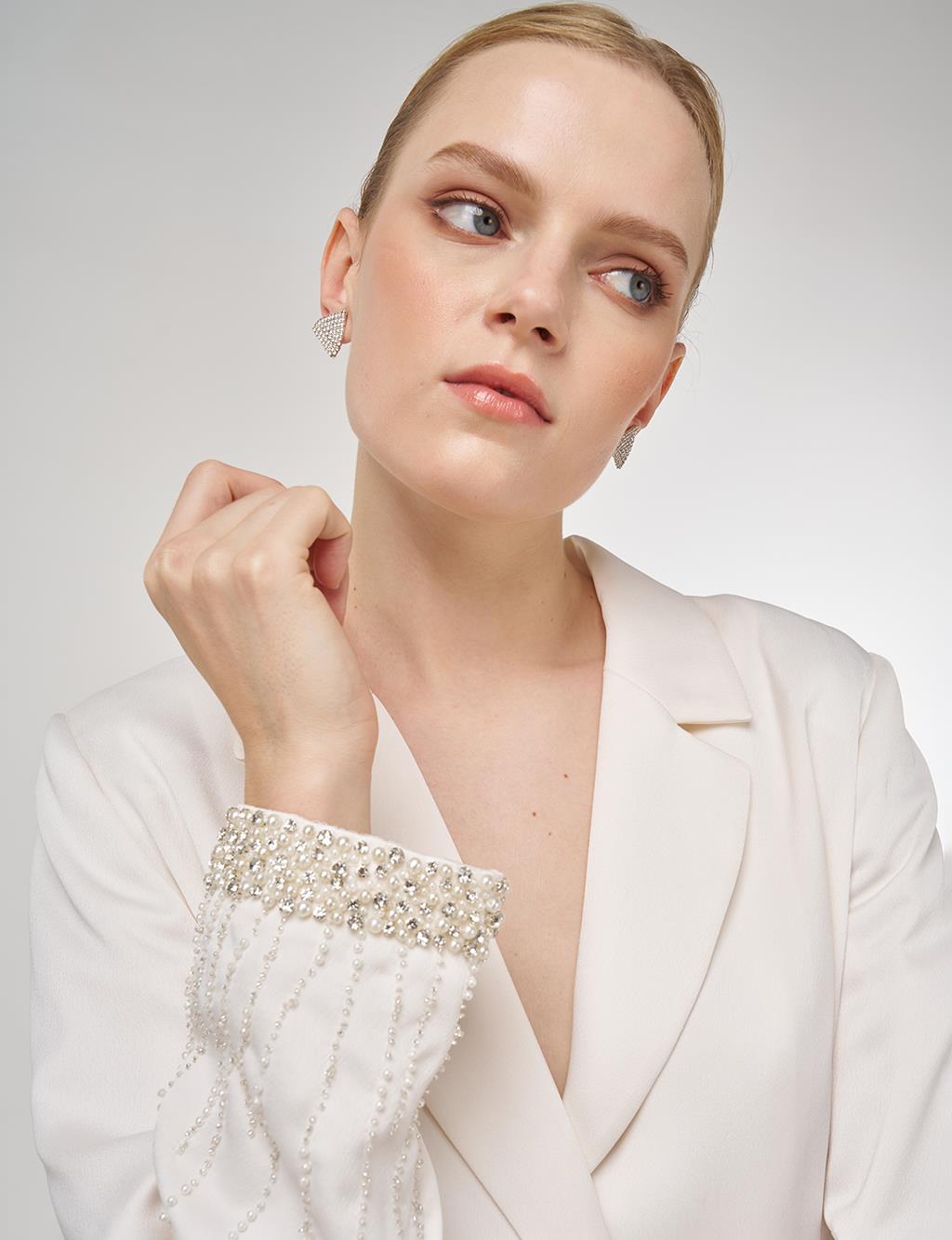 Embroidered Blazer Jacket Ecru
