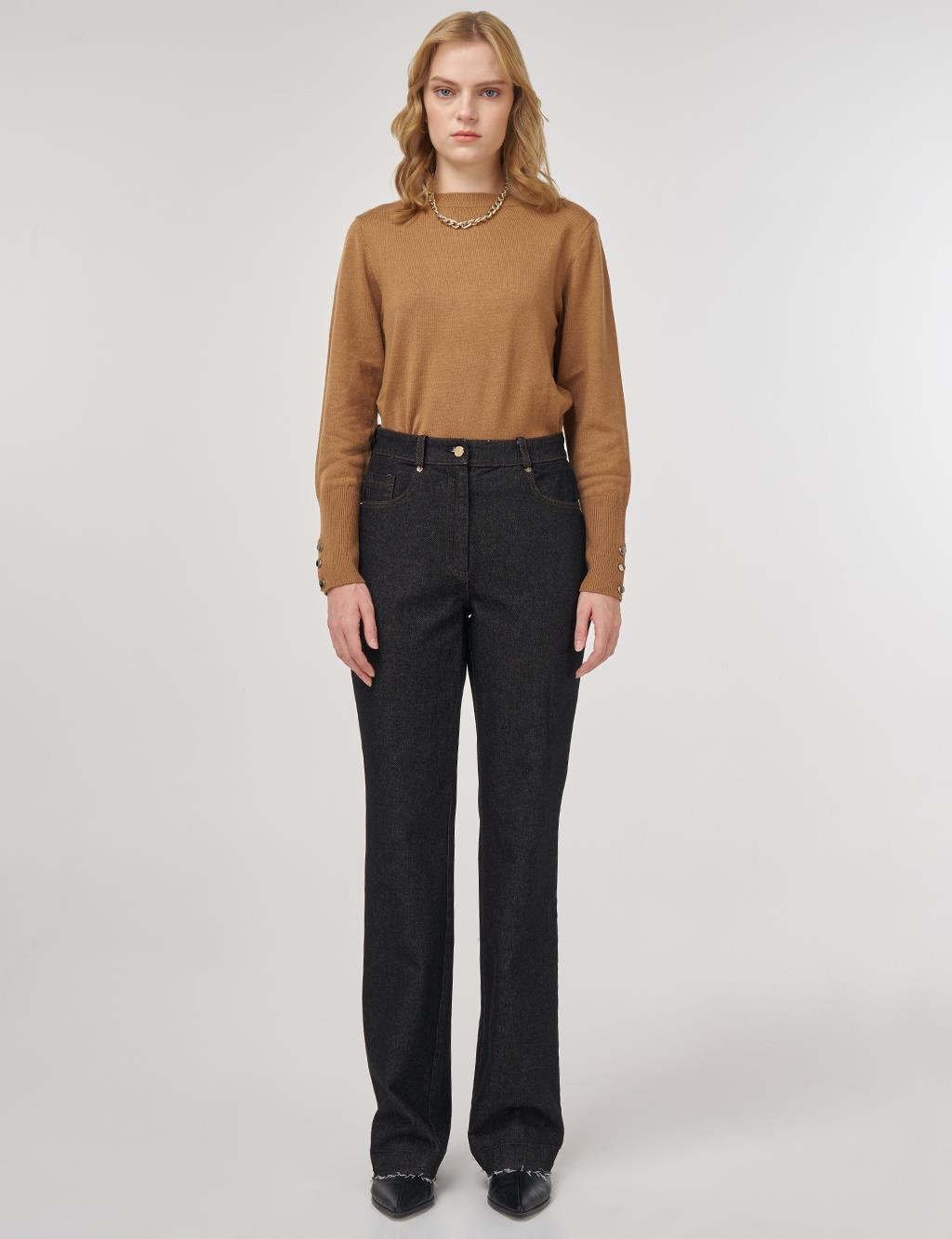 Straight High-Waisted Denim Trousers Black