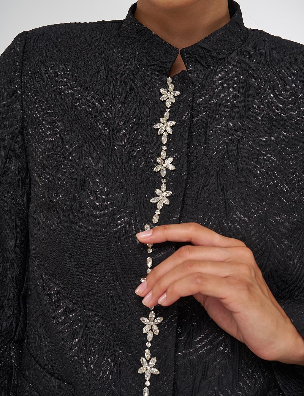 Stone Embellished Jacquard Jacket Black