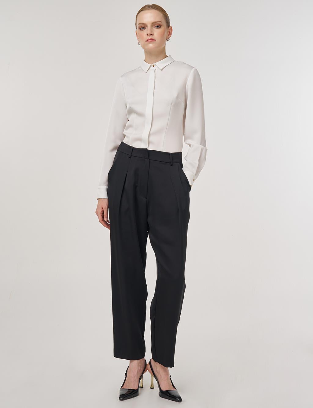 Pleated Satin Pants Black