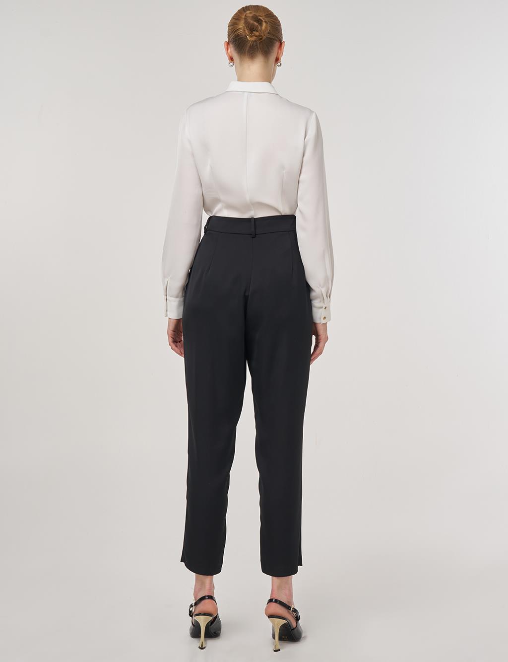 Pleated Satin Pants Black
