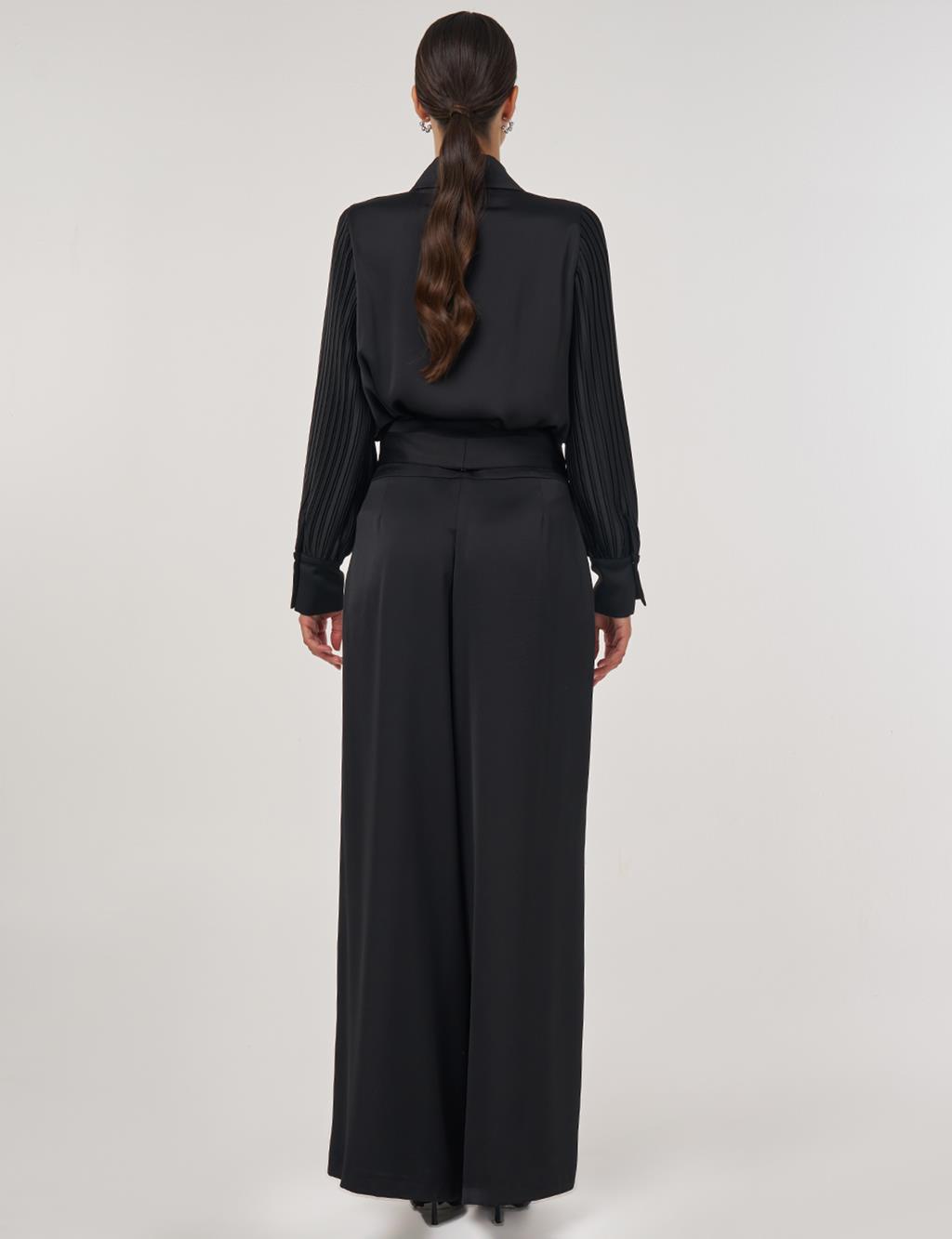 Waist-Knotted Satin Trousers - Black