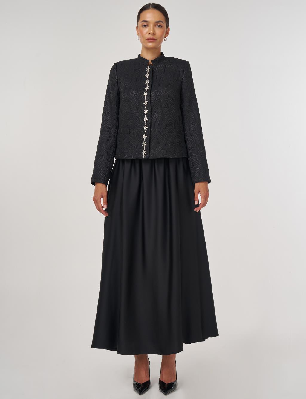 Stone Embellished Jacquard Jacket Black