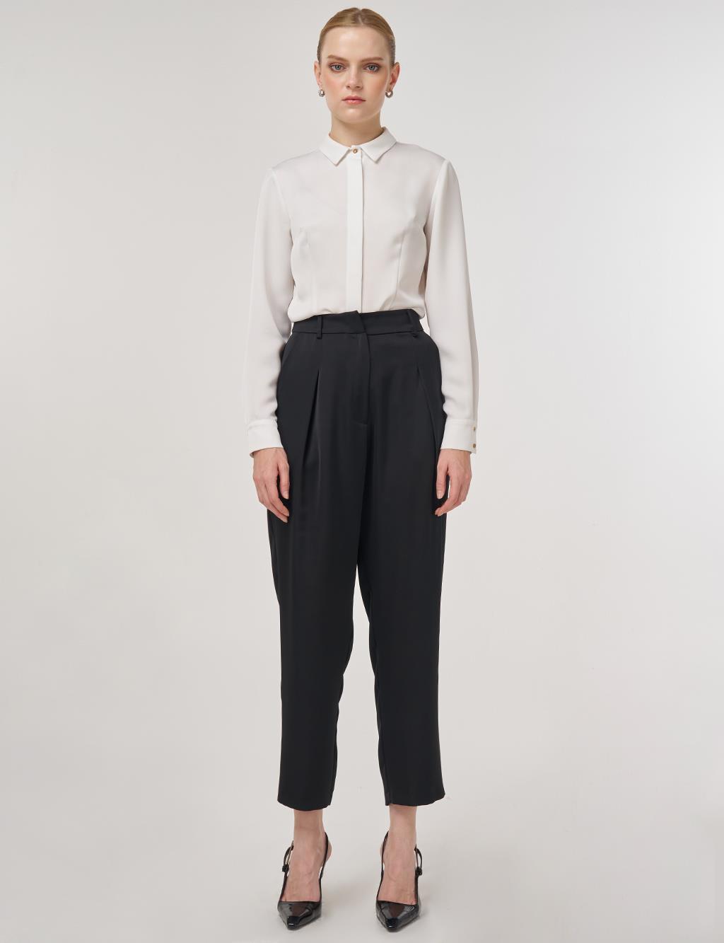 Pleated Satin Pants Black