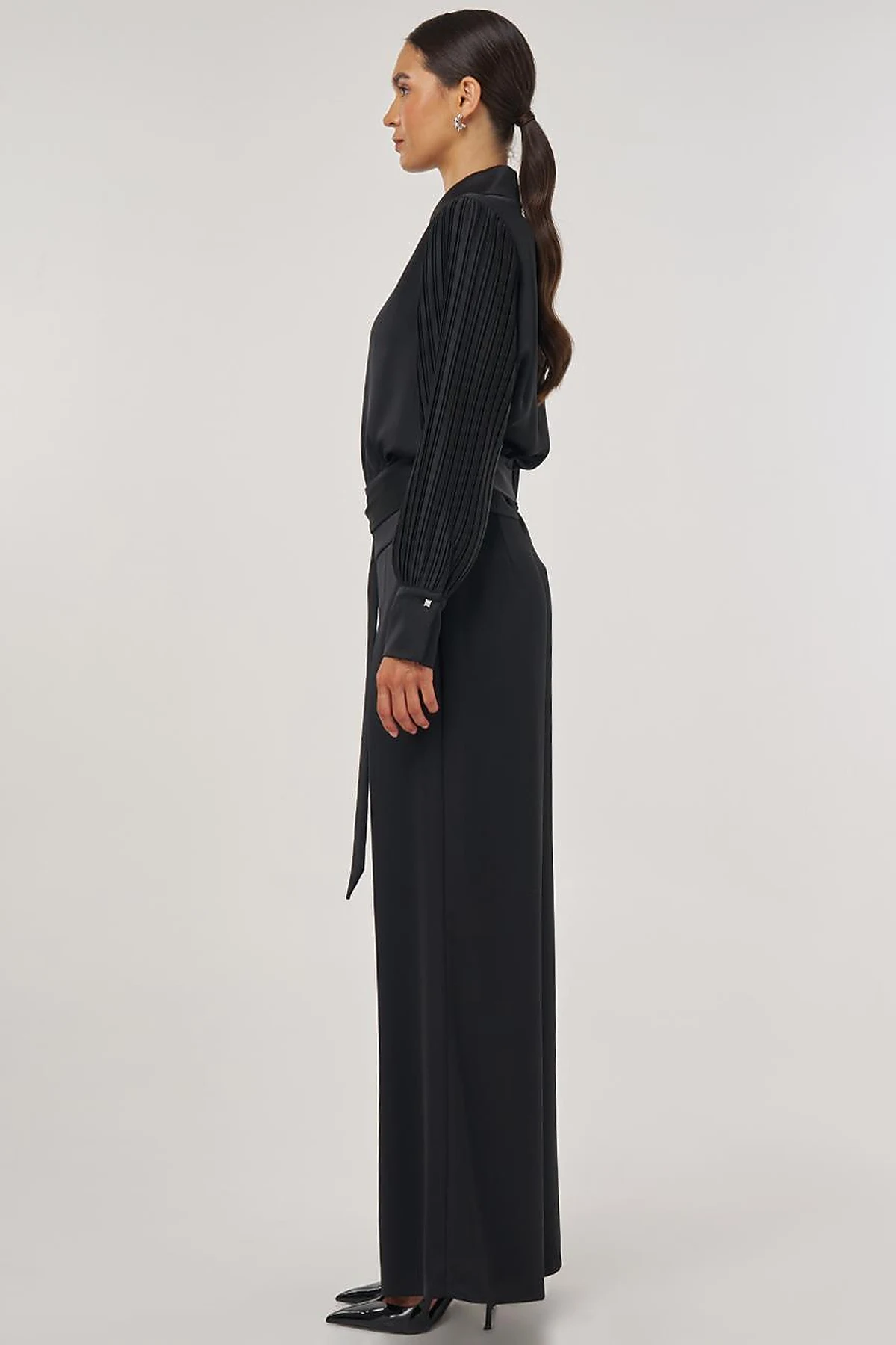 Waist-Knotted Satin Trousers - Black