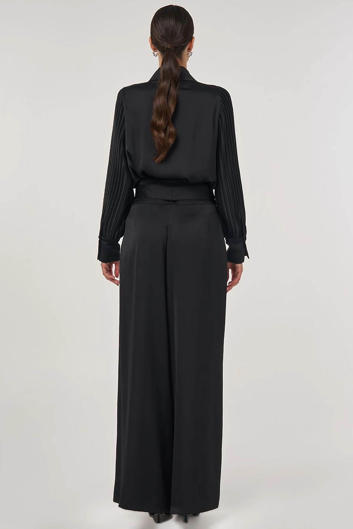 Waist-Knotted Satin Trousers - Black