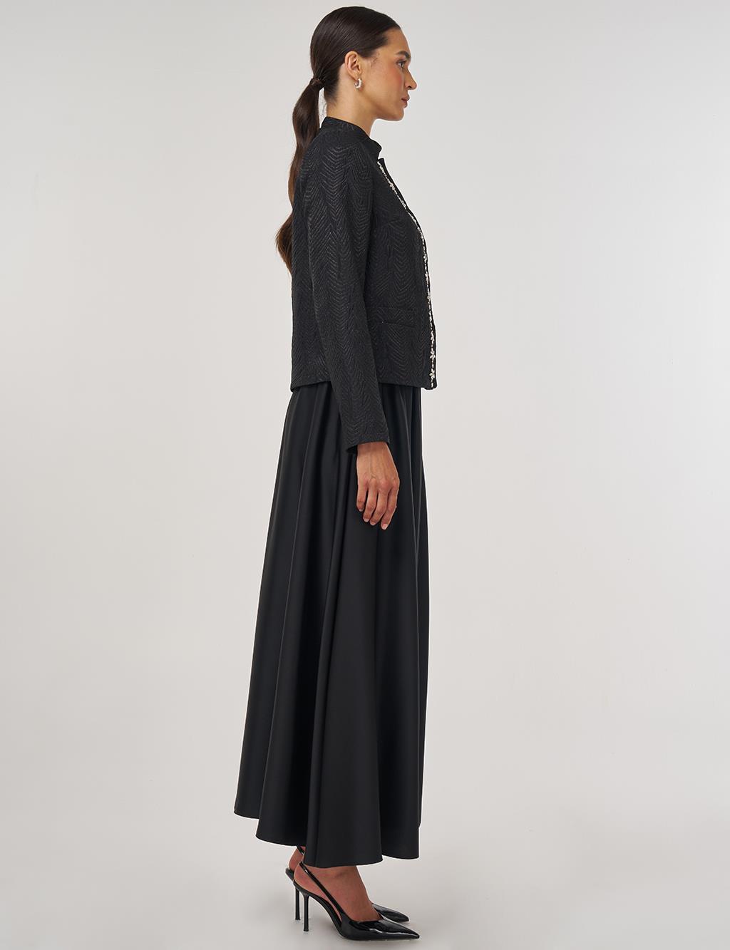 Stone Embellished Jacquard Jacket Black