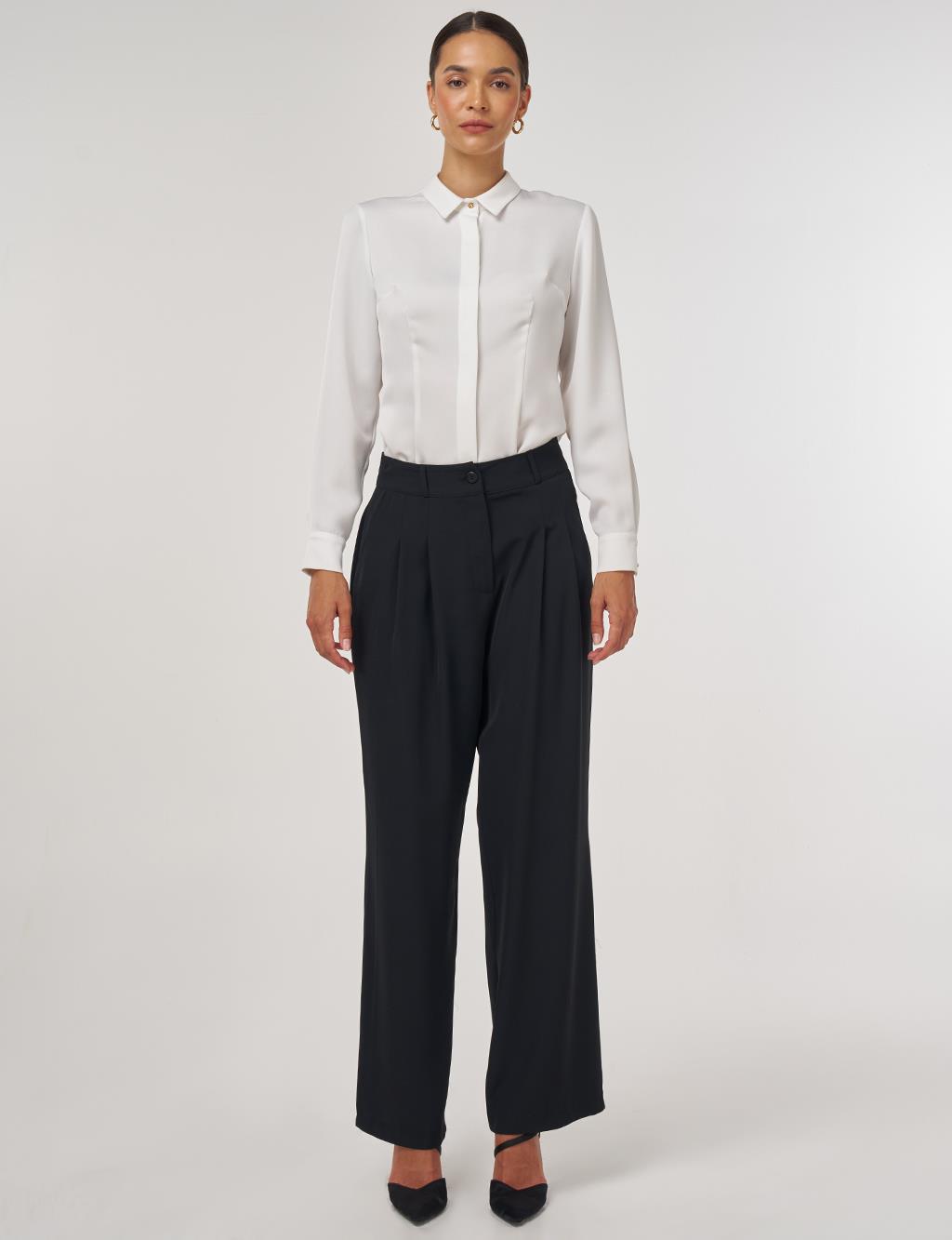 Pleated Fabric Pants Black