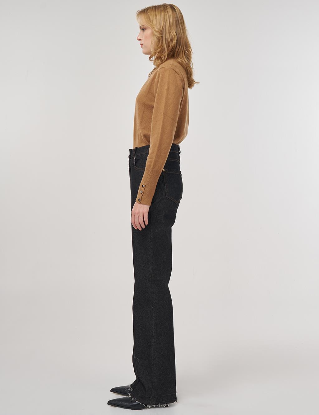 Straight High-Waisted Denim Trousers Black
