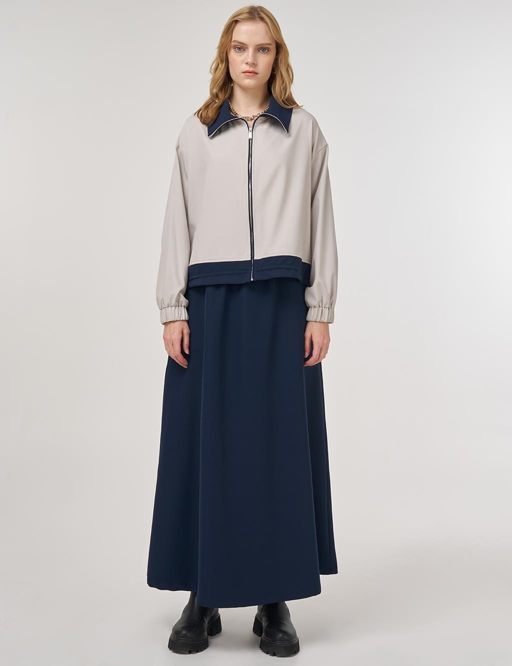 Color-Block Skirt Set Dark Navy 