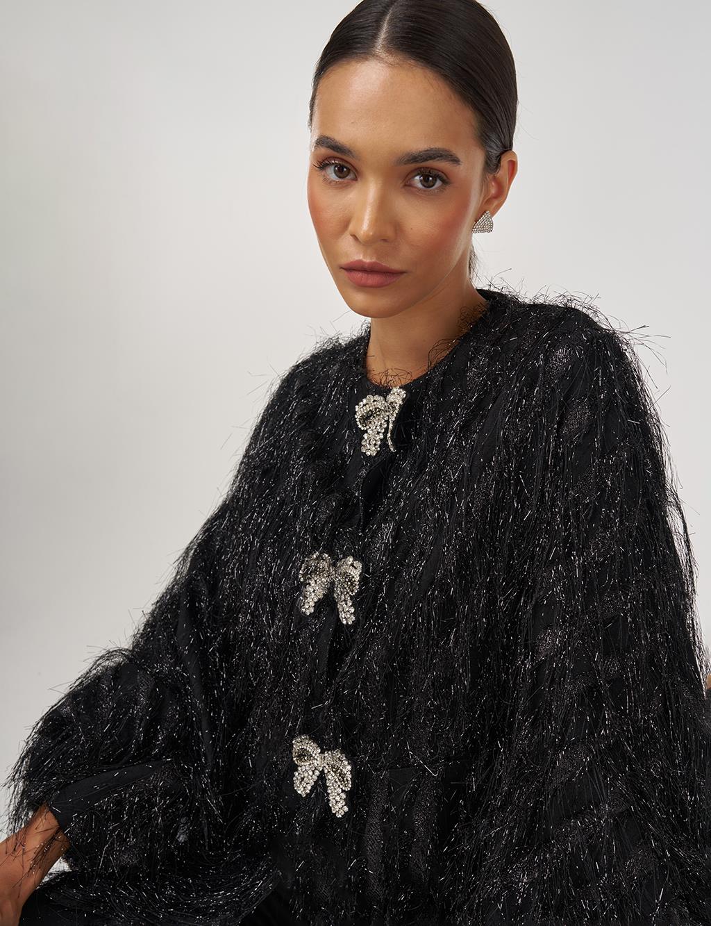 Ribbon-Detail Tasselled Two-Piece Set - Black