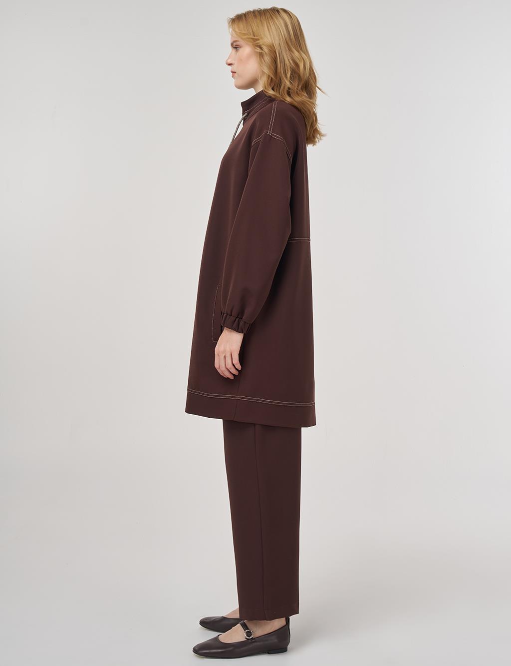 Topstitching Relaxed Fit Two-Piece Set Dark Brown