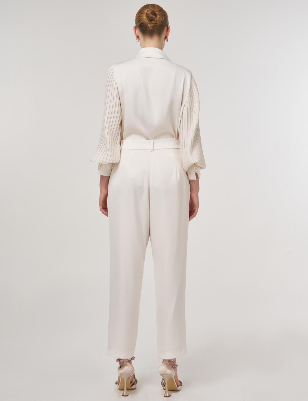 Pleated Satin Pants Ecru
