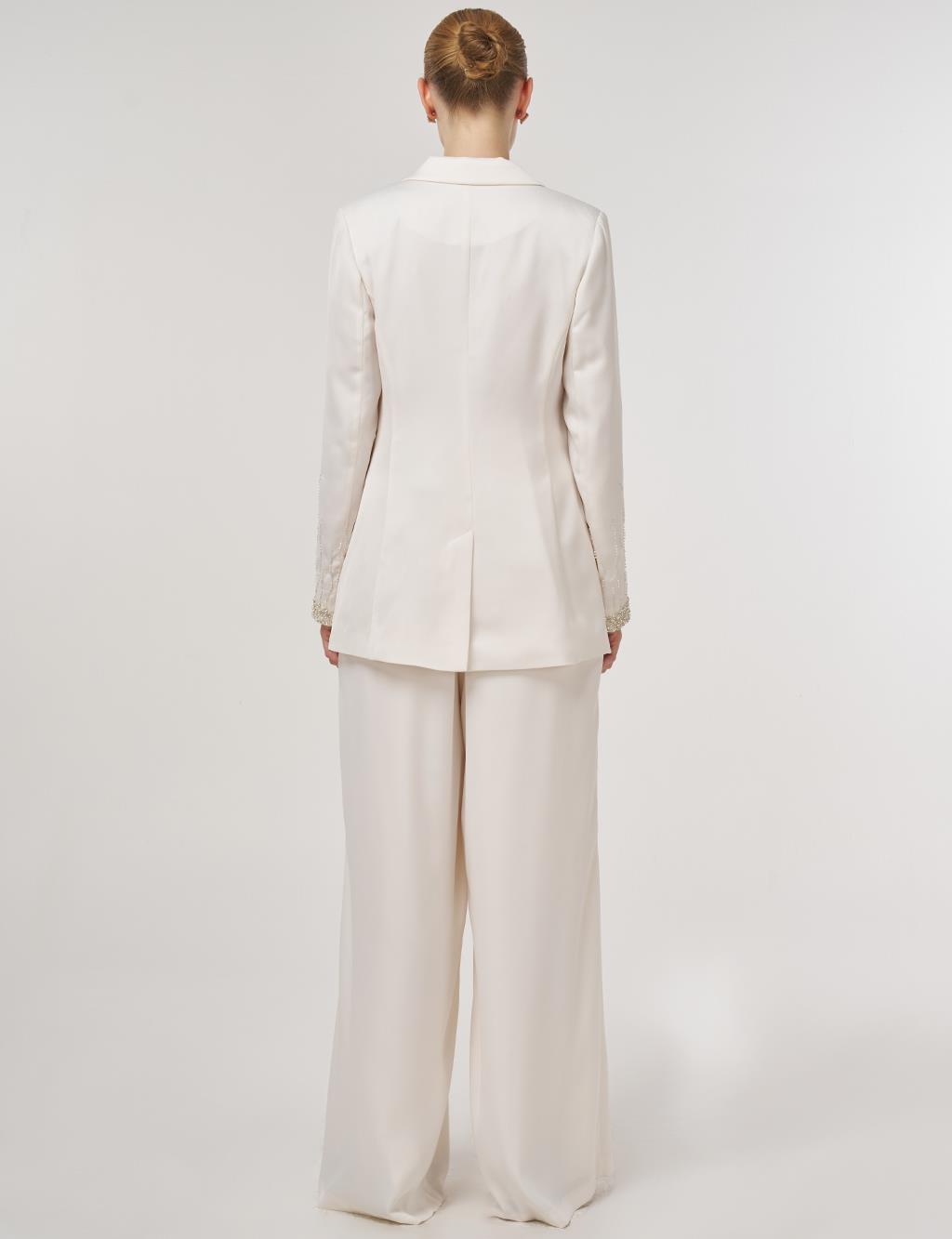Embroidered Blazer Jacket Ecru