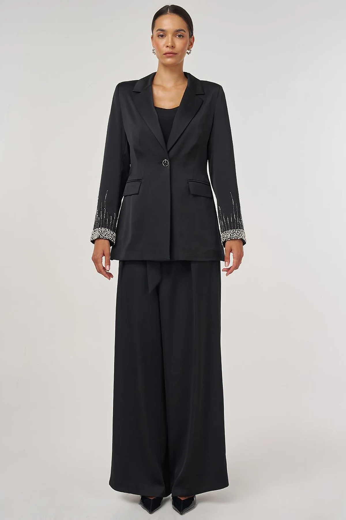 İşlemeli Blazer Ceket Siyah 