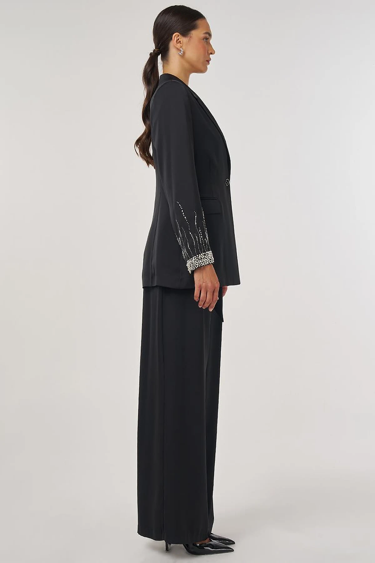 İşlemeli Blazer Ceket Siyah 