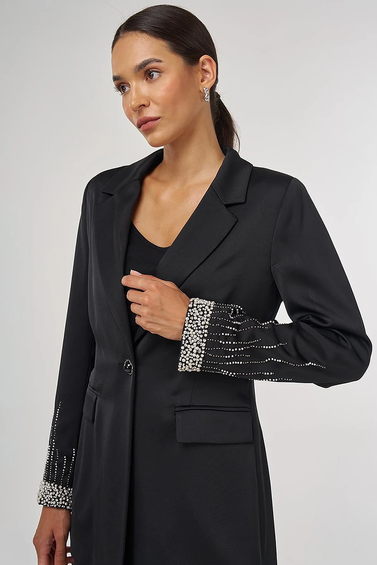 İşlemeli Blazer Ceket Siyah 