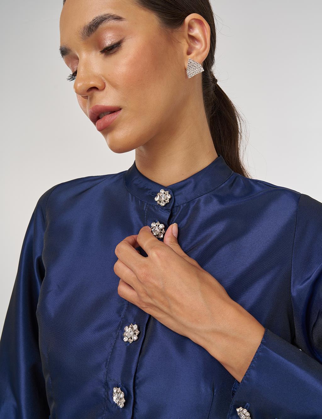 Belted Taffeta Dress Navy 