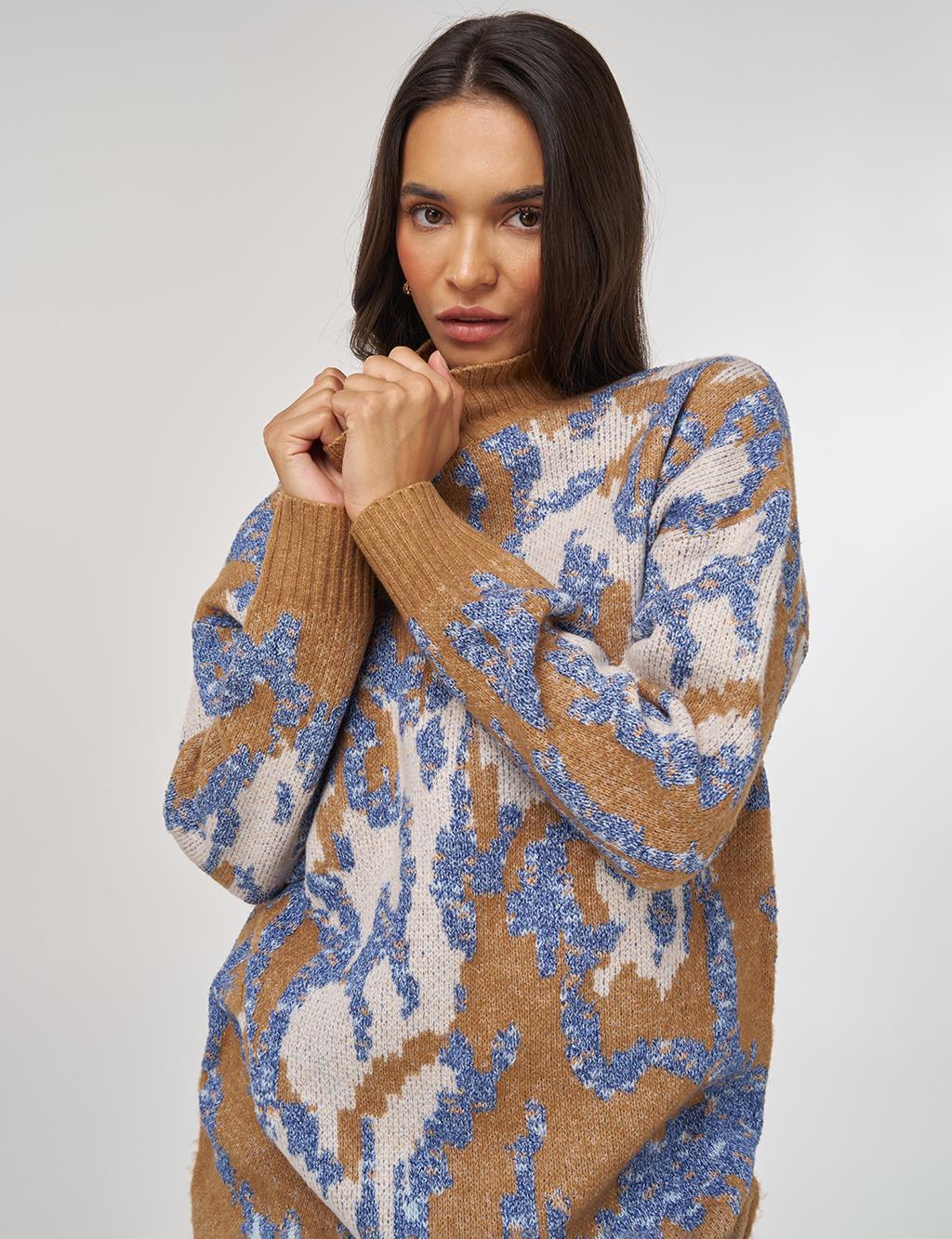Abstract Pattern Wool Blend Knitwear Indigo 