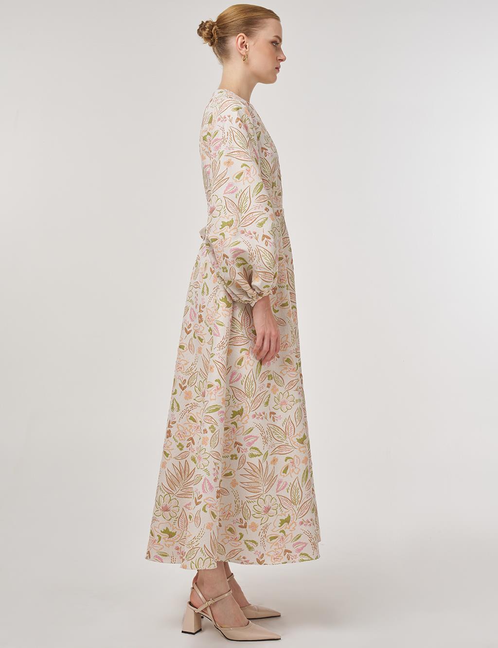 Balloon Sleeve Jacquard Dress Pistachio Green