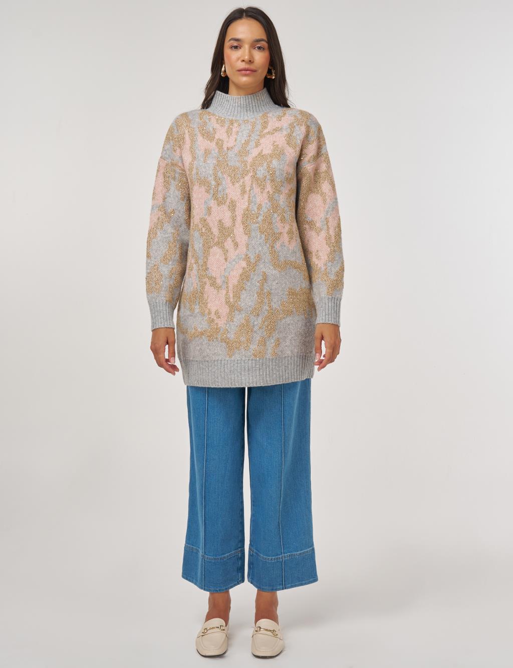 Abstract Pattern Wool Blend Knitwear Pink