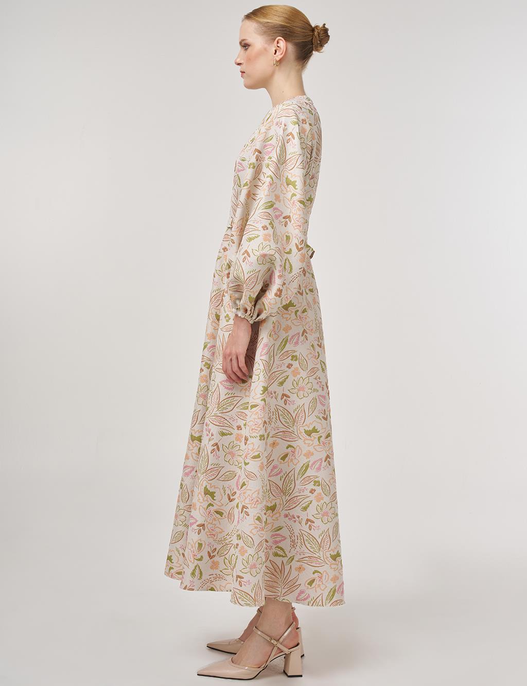 Balloon Sleeve Jacquard Dress Pistachio Green