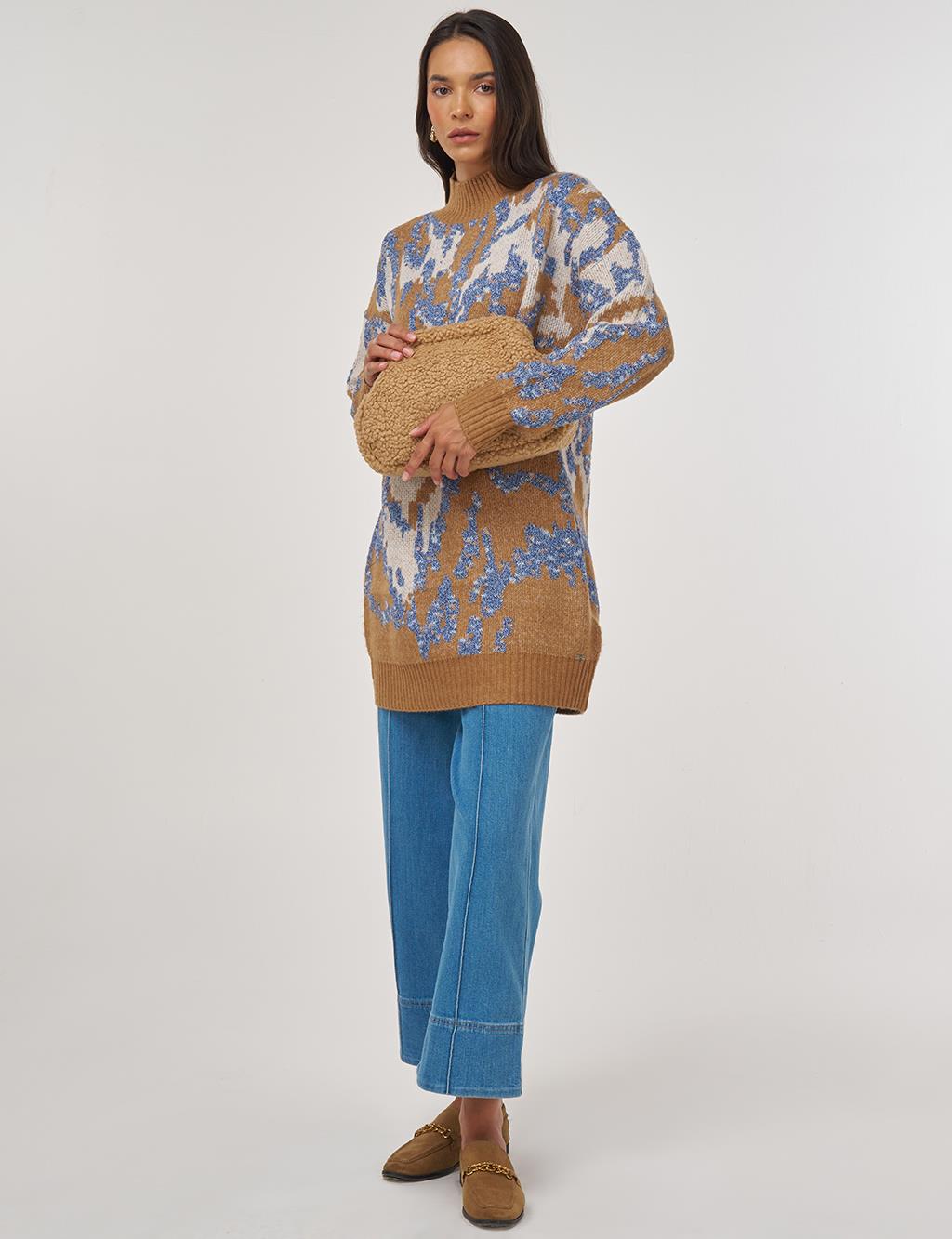 Abstract Pattern Wool Blend Knitwear Indigo 