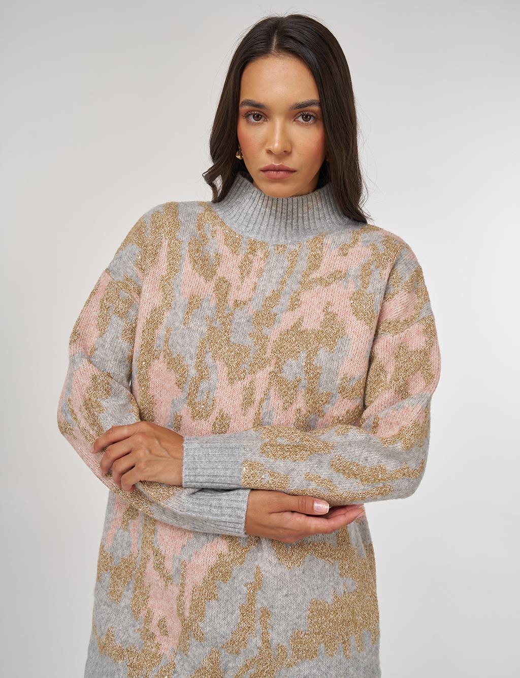 Abstract Pattern Wool Blend Knitwear Pink