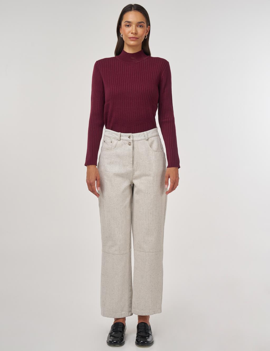 Stitch Detail Denim Trousers Gray