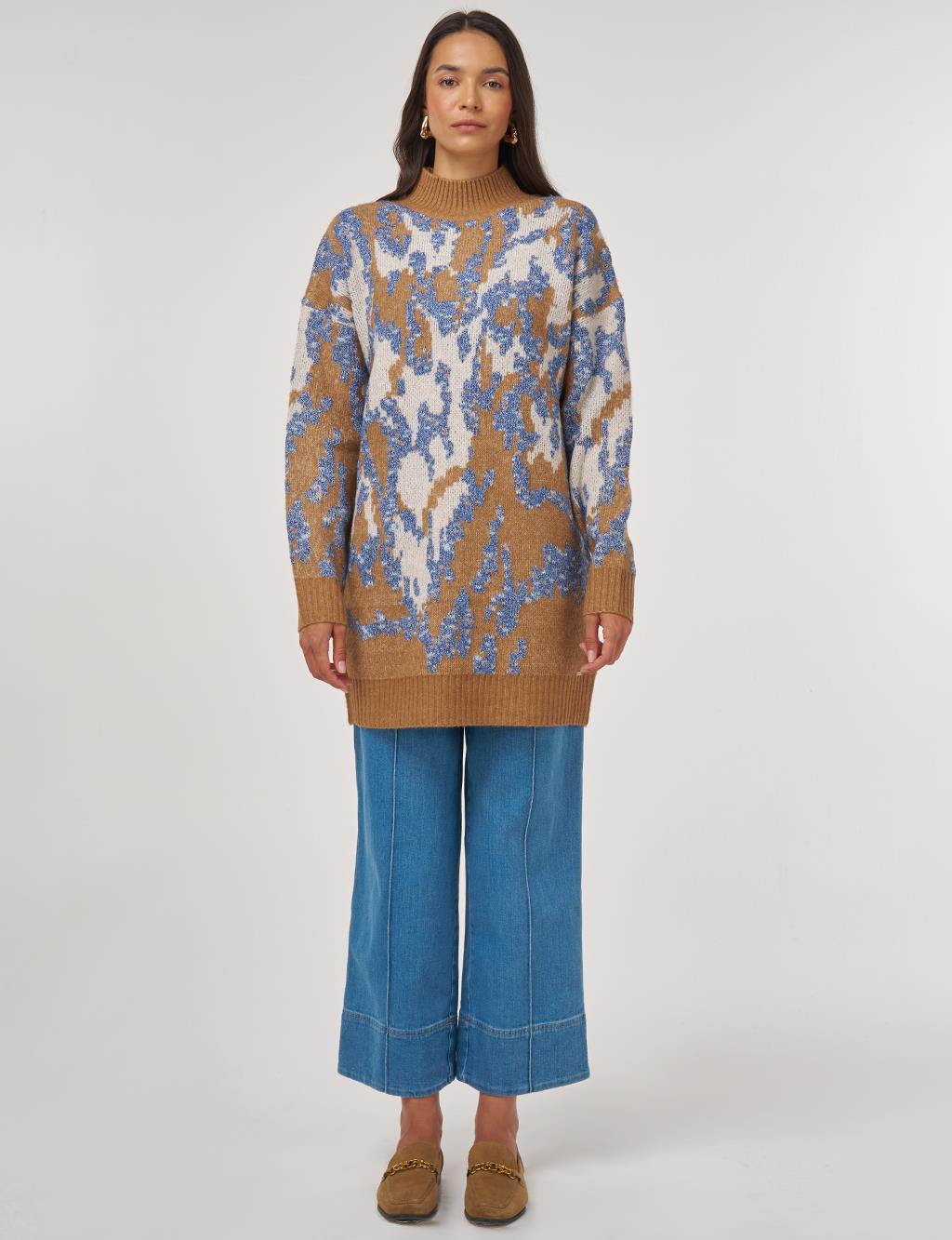 Abstract Pattern Wool Blend Knitwear Indigo 