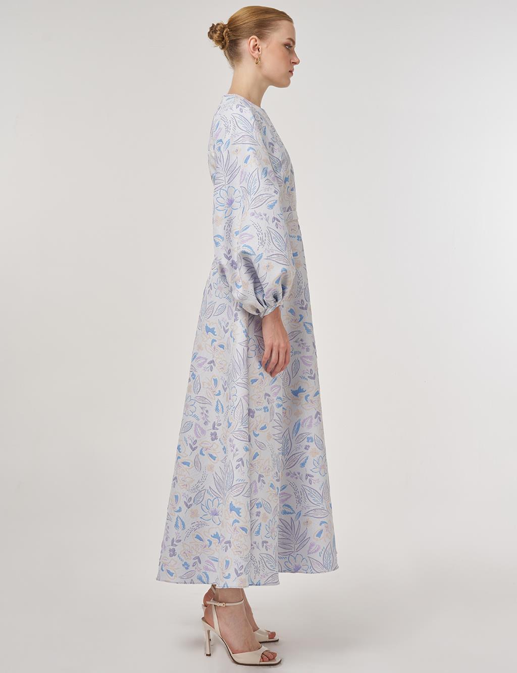 Balloon Sleeve Jacquard Dress Air Force Blue