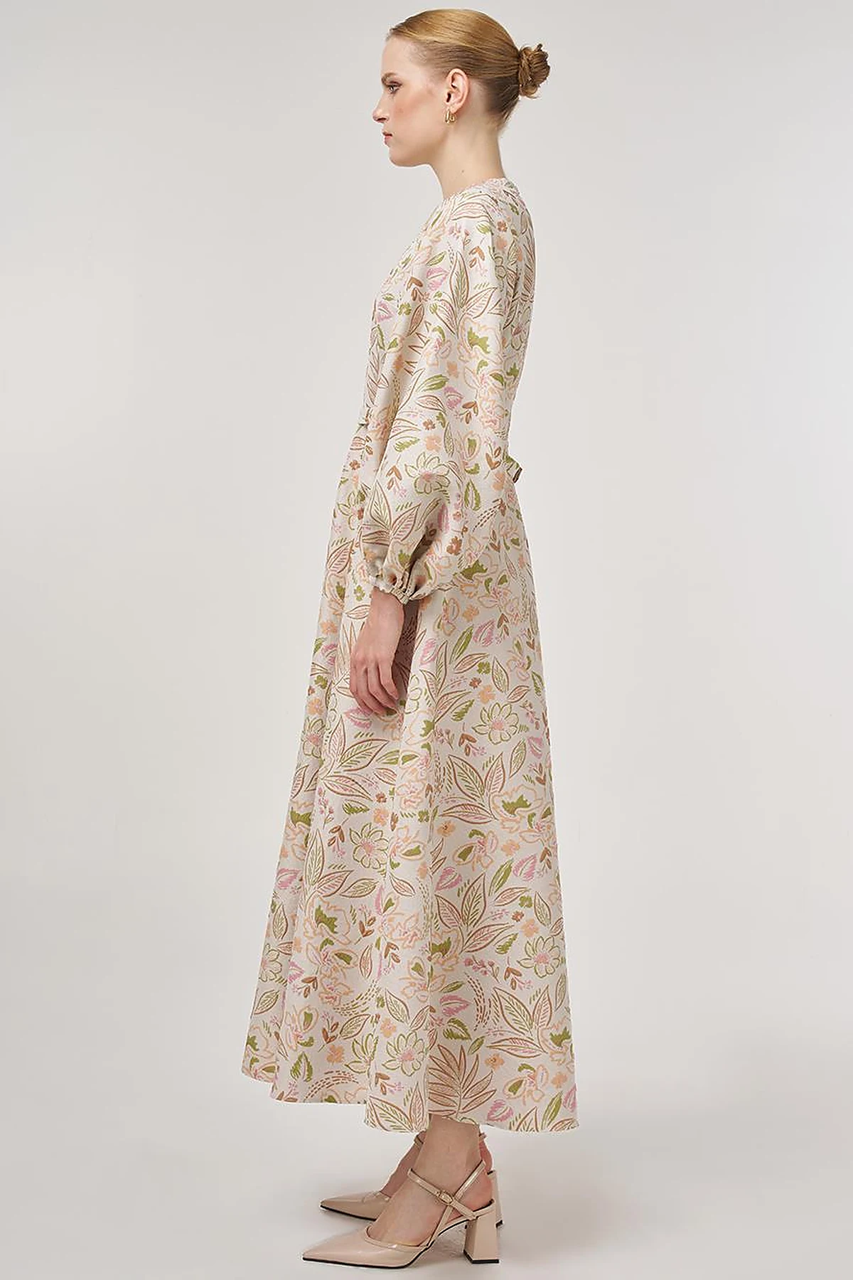 Balloon Sleeve Jacquard Dress Pistachio Green
