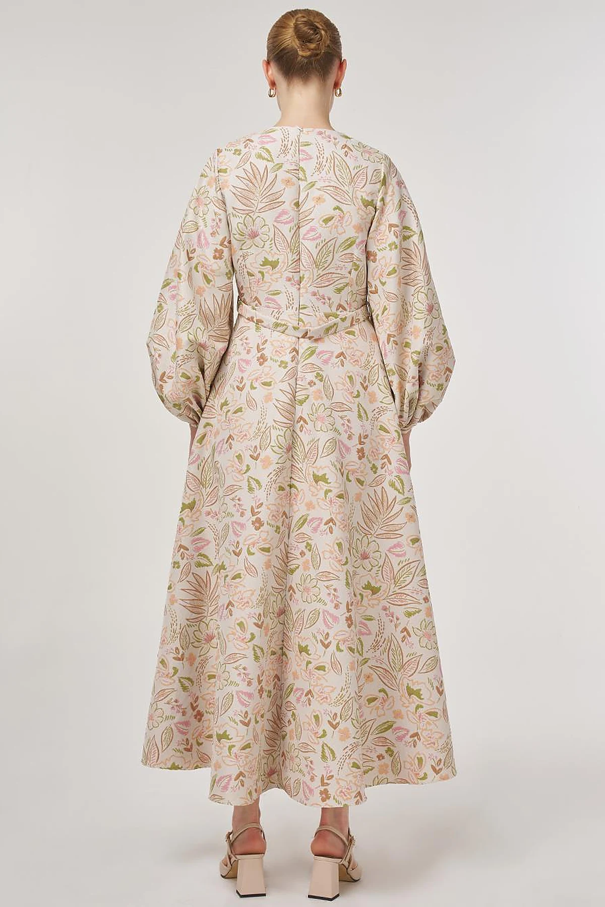 Balloon Sleeve Jacquard Dress Pistachio Green