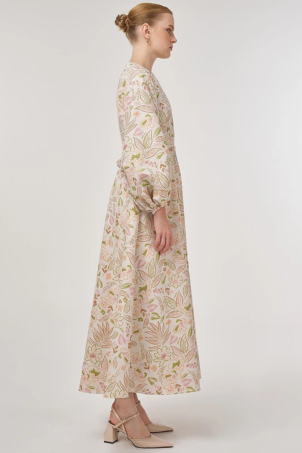 Balloon Sleeve Jacquard Dress Pistachio Green