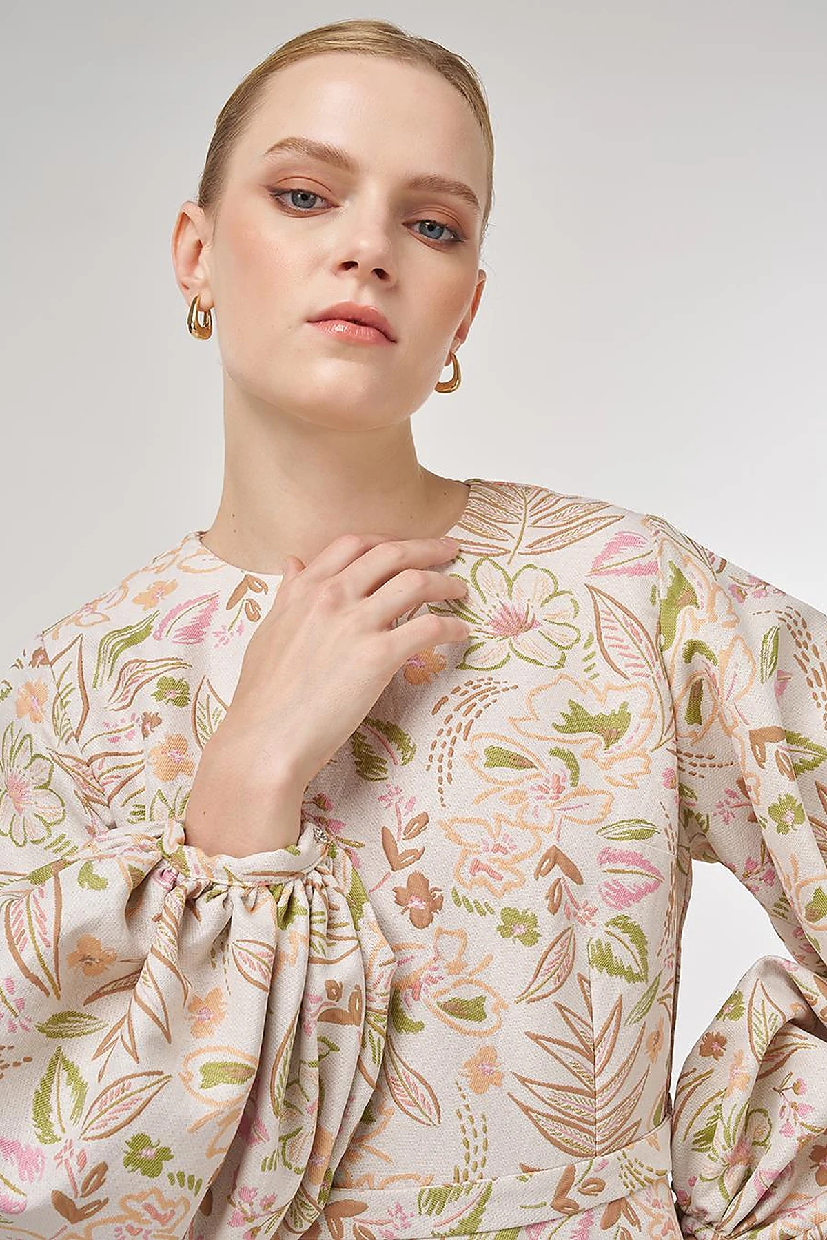 Balloon Sleeve Jacquard Dress Pistachio Green