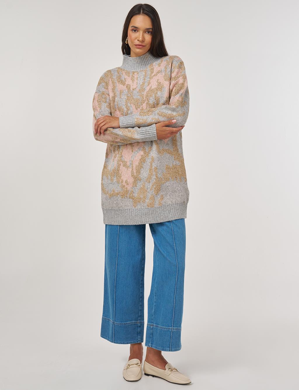 Abstract Pattern Wool Blend Knitwear Pink