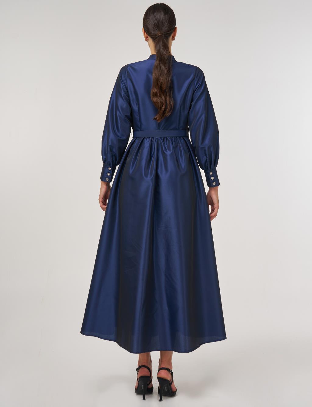 Belted Taffeta Dress Navy 