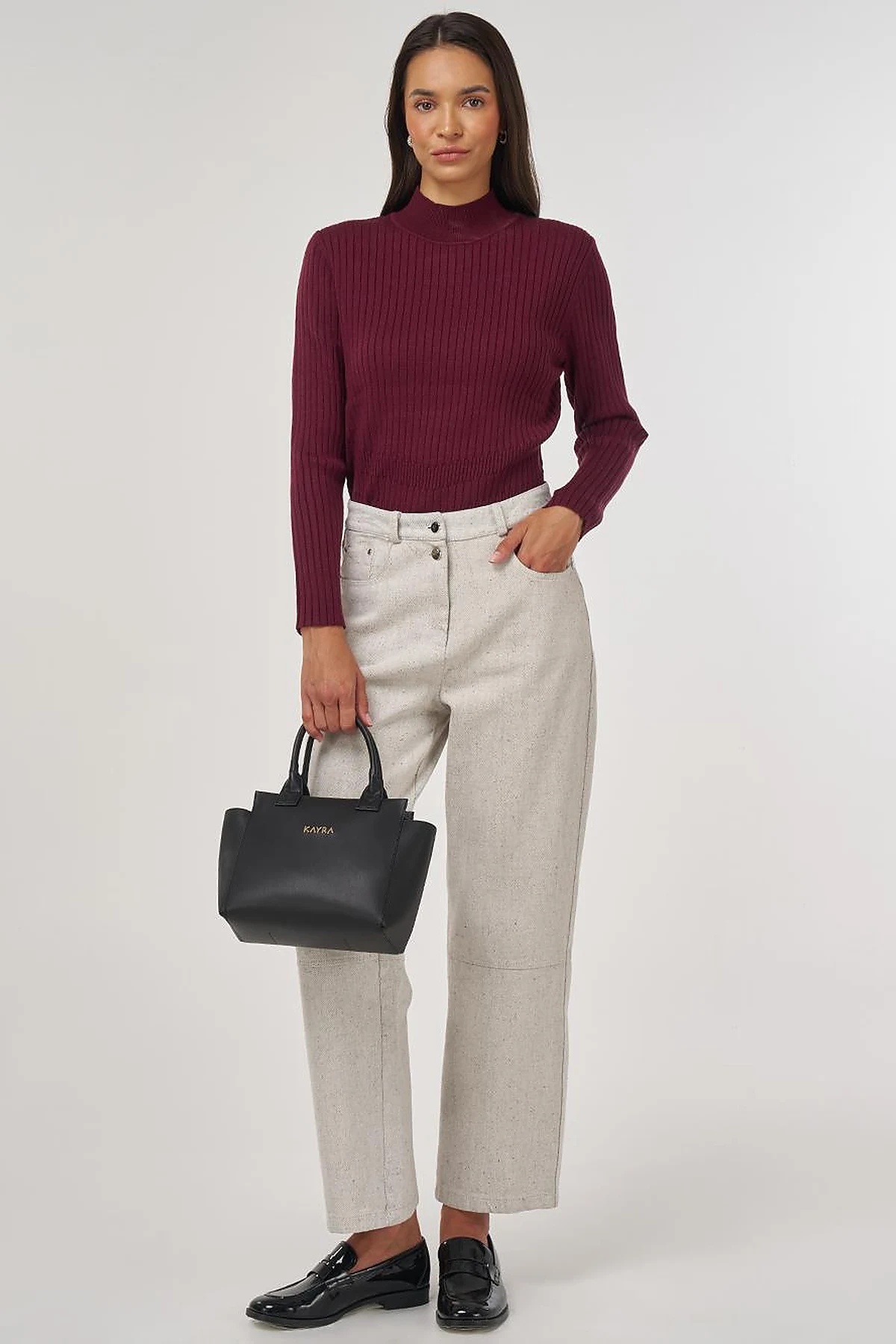 Stitch Detail Denim Trousers Gray
